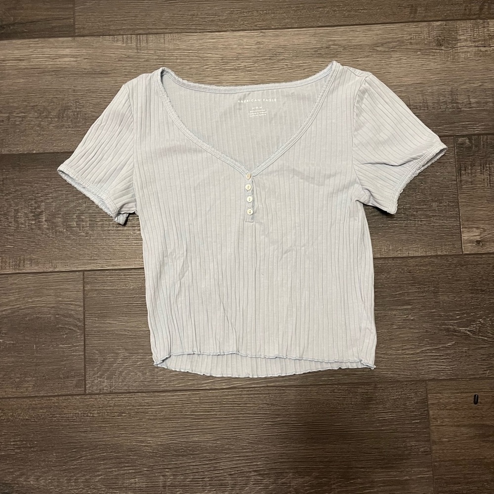 American Eagle Outfitters Light Blue Ribbed Blouse